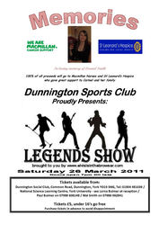 Dunnington Sports Club Memories Legend Tribute Show on Sat 26 Mar 11